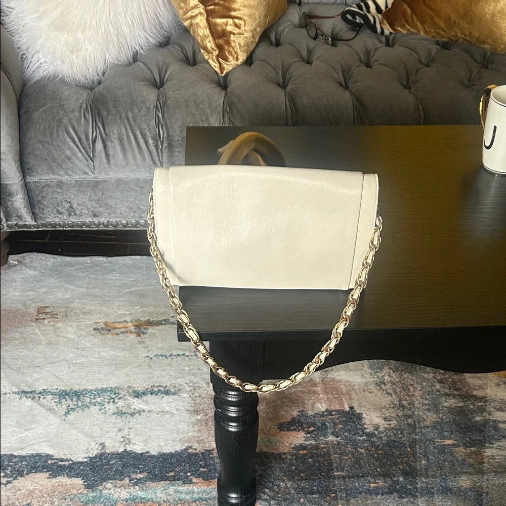 Elliott Lucca Cream Leather Clutch with Gold Chain - Picture 14 of 16